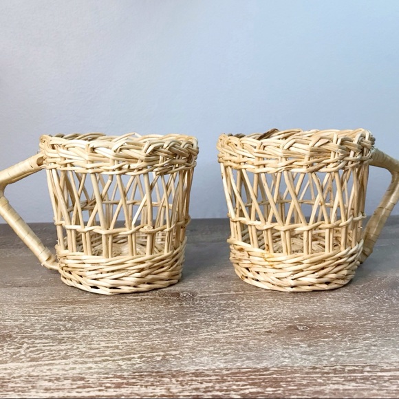 VINTAGE boho wicker rattan coffee cup holders set - Picture 3 of 5